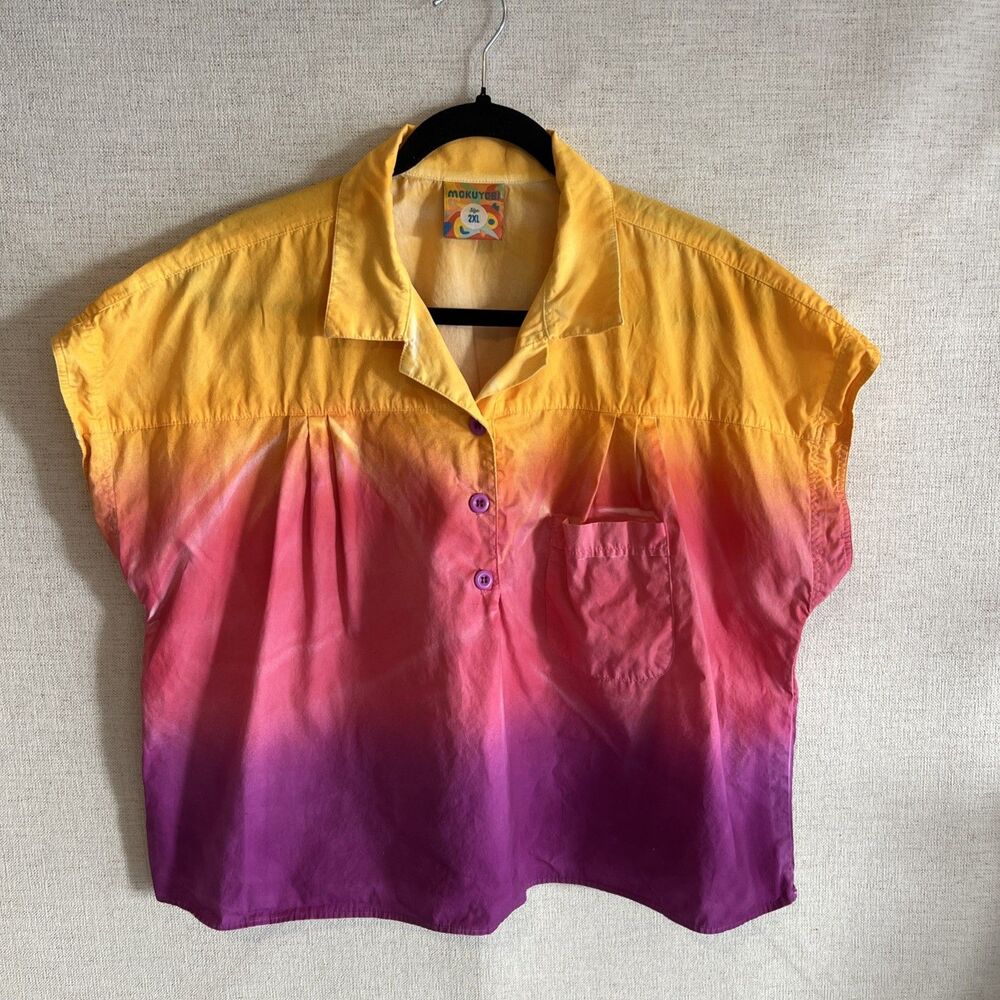 Mokuyobi Shirt 2XL Large Colors Orange Pink Purple Shirt Button Up Pocket Summer